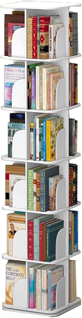 6-Layer Floor-Standing CD DVD Rack, 360°Rotating Children's Bookcase Storage Rack/Magazine Picture Bookcase, Home Office, Living Room, Study Storage and Display Rack