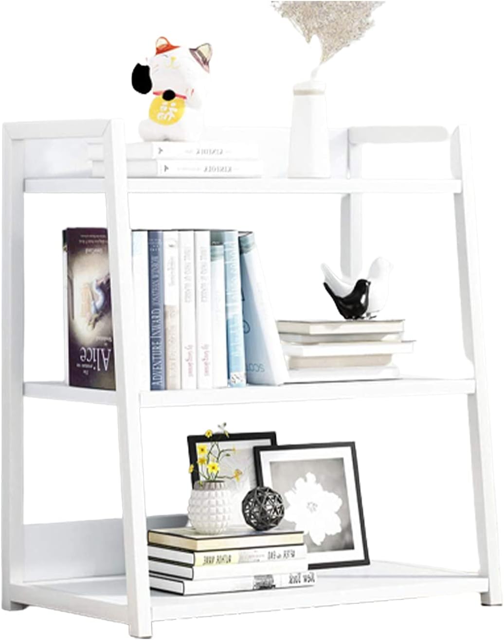 HB1 Multi -Tier Open Ladder Shelf Bookshelf Steel and Wood Display Stand Simple Large Capacity and Stable Standing Bookcase for Home and Office