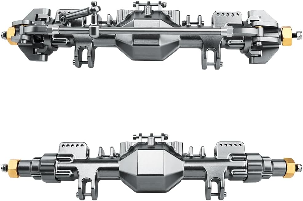 CNC Machine Complete Front Rear Axle with Steering Linkage for 1/8 Losi LMT Monster Truck RC Car Upgrade Parts (Gray)