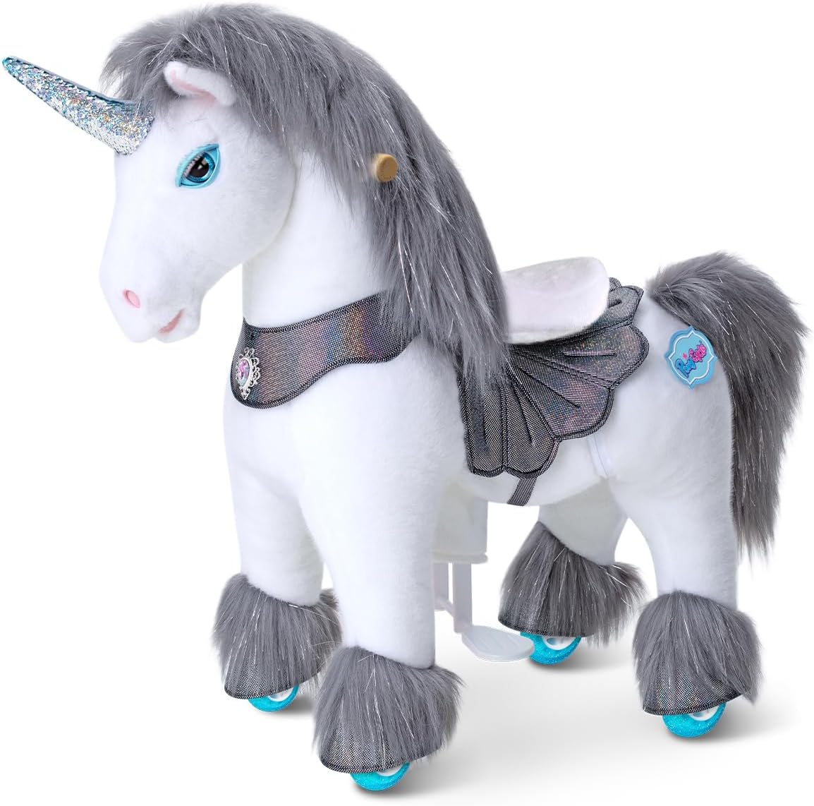 PonyCycle Ride on Horse Grey Unicorn Pony Advanced Model Y Riding Unicorn Ponies Toy (35.4