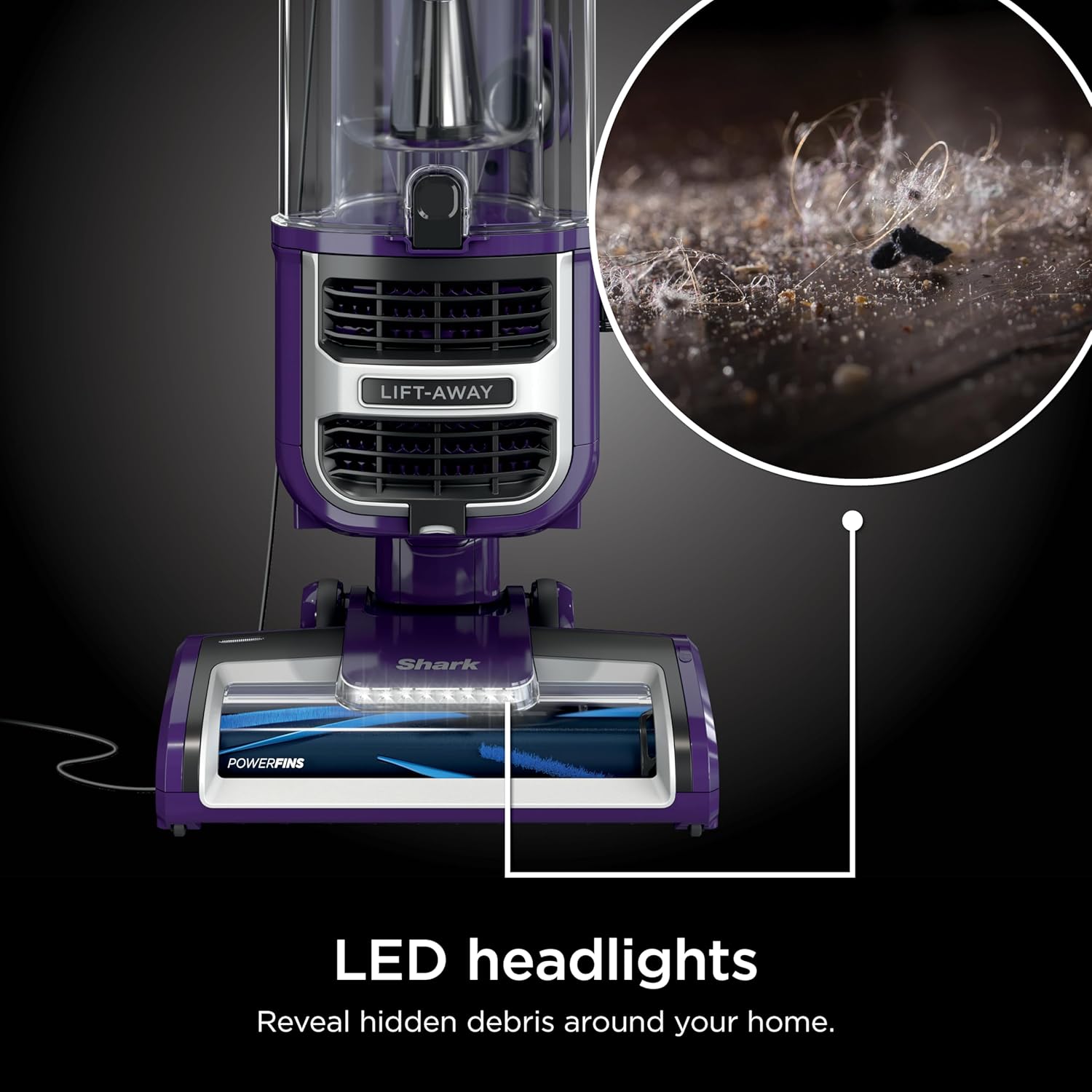 Shark Lift-Away Upright Vacuum with Powerfins, Self-Cleaning Brushroll, Anti-Allergen Complete Seal Technology, No Hair Wrap, LED Headlights, and Advanced Swivel Steering, Eggplant, ZD201