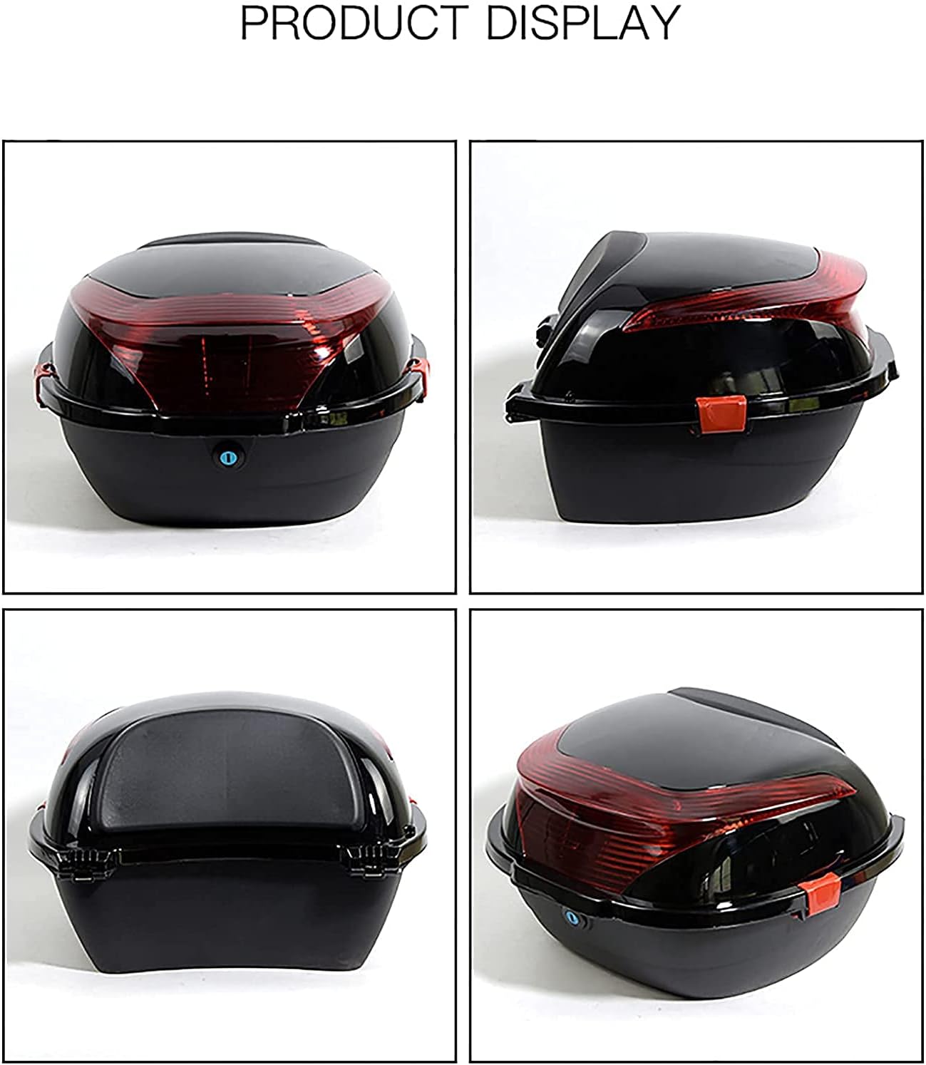 Universal Motorcycle Tour Tail Box Scooter Motorcycle Top Box Lock Storage Carrier Case with Soft Backrest and Mounting Hardware - Can Store Helmet (Color : White) (Black)