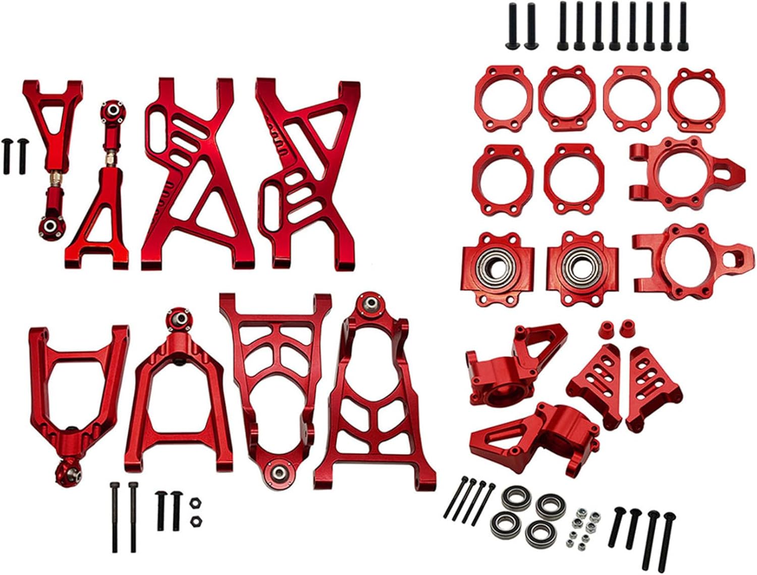 RC Car Front Rear Wheel Hub Carrier and Suspension Arm Kit,CNC Metal Parts for 1/5 HPI ROFUN ROVAN KM Baja 5B 5T 5SC (Red)