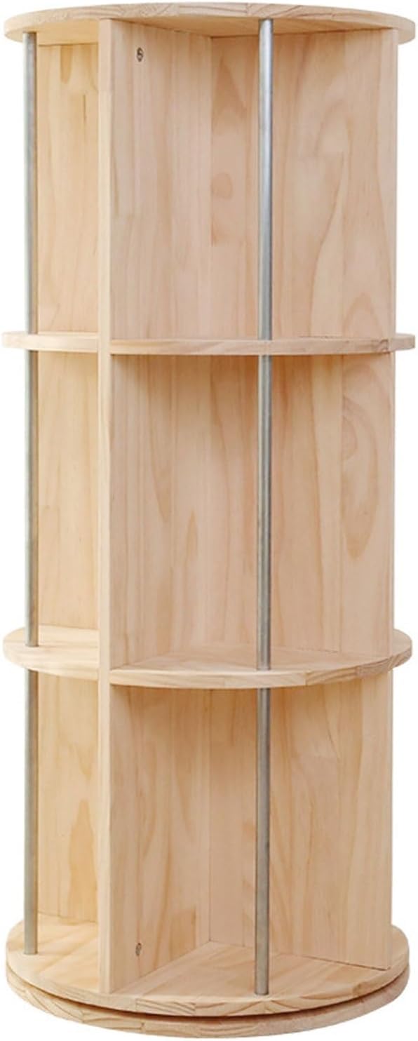 BABLO Round Bookshelf Rotating 3-Tier Wood Bookshelf Book Decorations CD Storage Large Capacity Vertical Bookcase Multifunctional Storage Rack