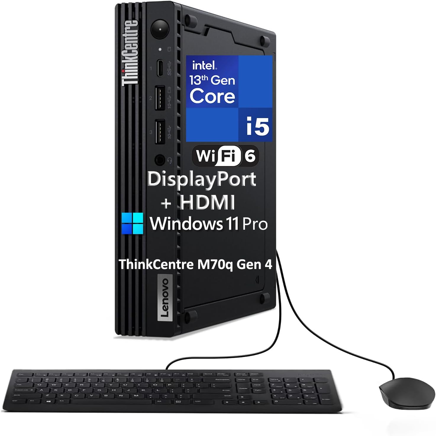 Lenovo ThinkCentre M70q Gen 4 MFF 1L Tiny Mini Business Desktop Computer, 32GB DDR5, 1TB PCIe SSD, Intel 10-Core i5-13400T (Beat i7-12700T), WiFi 6, HDMI, DisplayPort, Windows 11 Pro, Vent-Hear