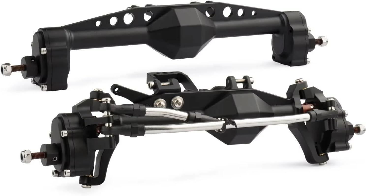 Rc Front Rear Axle for Axial for Capra for SCX10 III for LCG RC Car Cheater Rigs Machined 7075 Aluminum Construction Offset Portal Axle with BAT Servo Mount(Black,2 Piece Set)