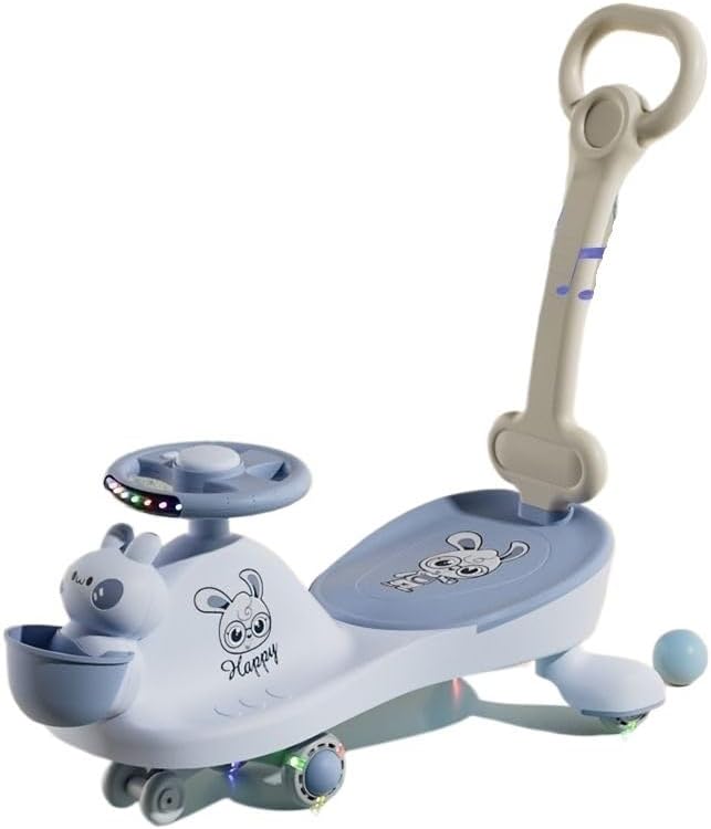 Wiggle Scooter Wiggle Car Music Light Swing Cars Silent Flash Wheel Twist Turn Movement to Steer for Ages 1 Years and Up(Blue,with Push Handle)