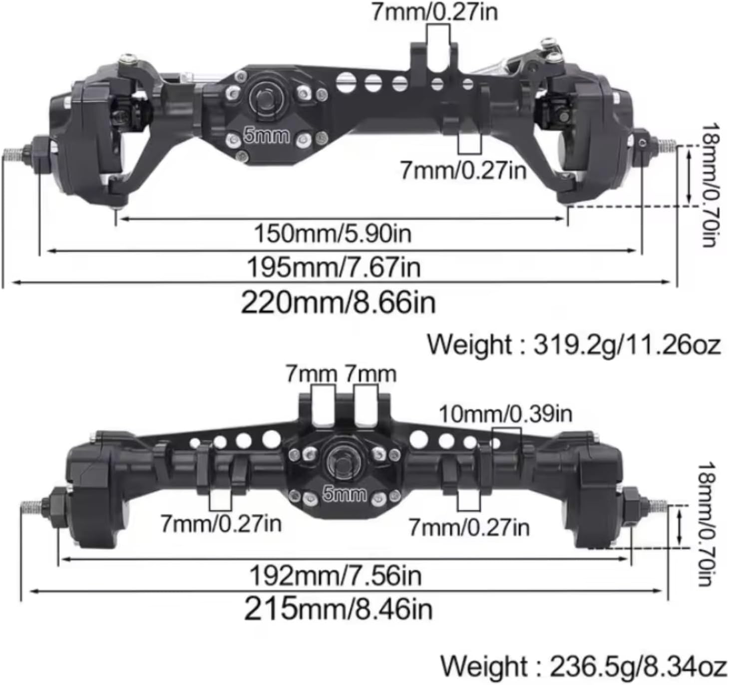 RC Axle Models For Vanquish Products VS4-10 For Phoenix F10 1/10 Aluminum Front Rear Portal Axles Assembly Upgrade Parts Scale RC Crawler(Silver,1set)