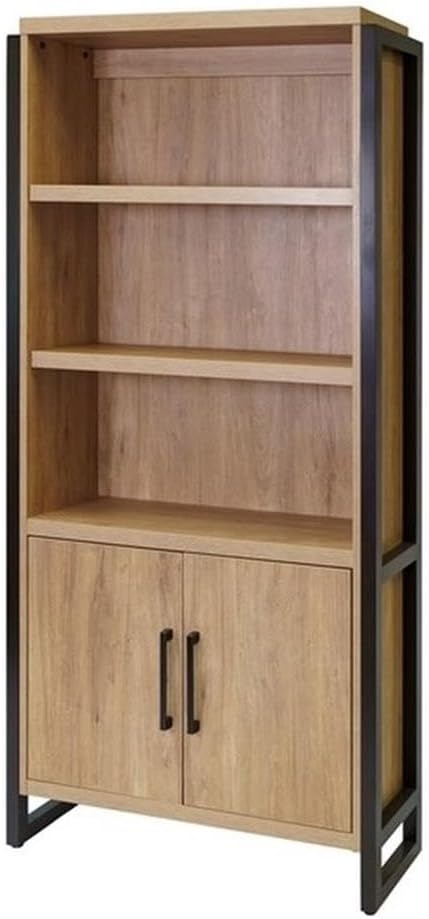 Pemberly Row Wood Laminate Bookcase with Doors Fully Assembled Light Brown