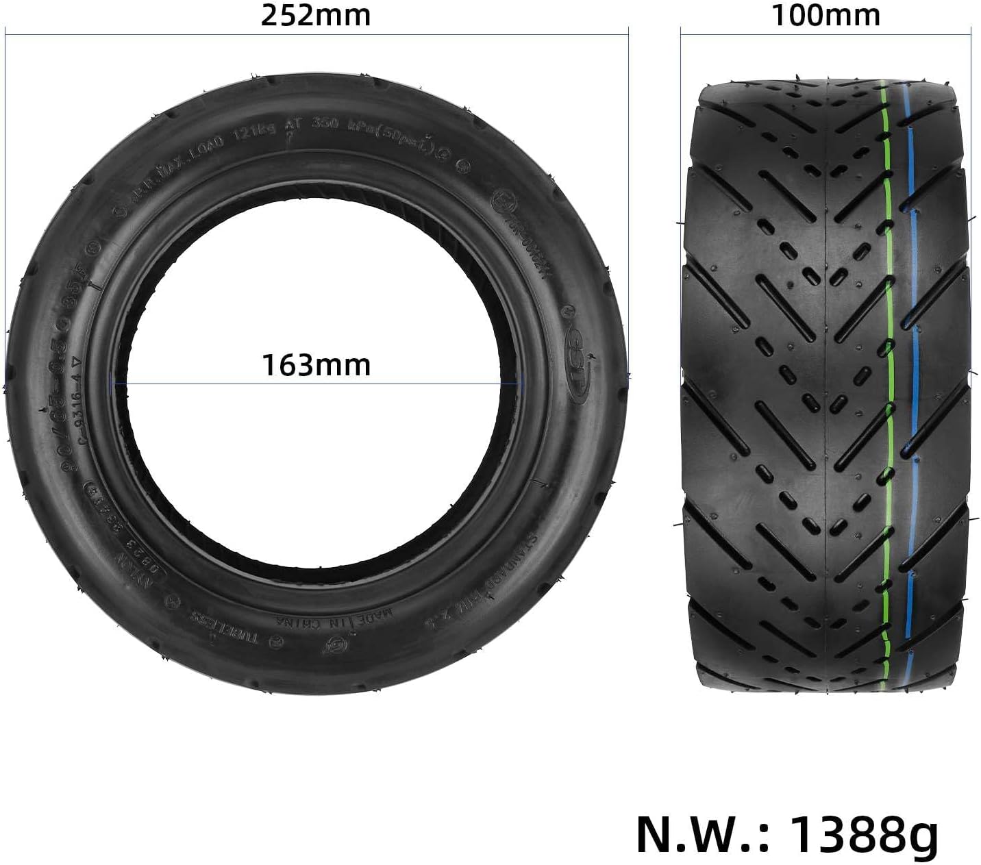 11 Inch 90/65-6.5 Vacuum Tire for Zero 11X/Speedual Plus/Dualtron Ultra/Kaabo Tubeless Explosion-Proof Self-Repair with Valve for Electric Scooters Aessories (2 PCS)