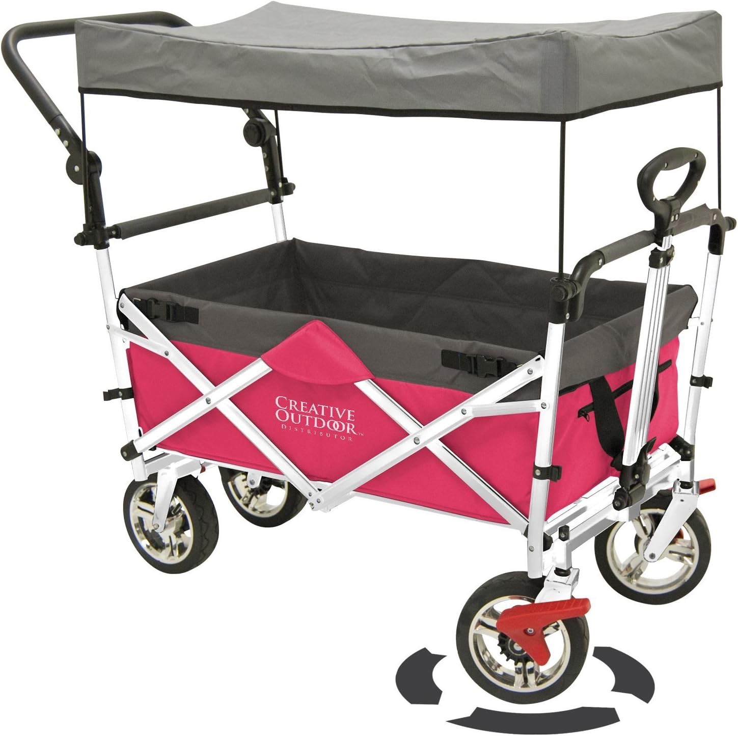 Folding Wagon for Kids, Beach, Foldable Canopy with Sun/Rain Shade (Hot Pink)