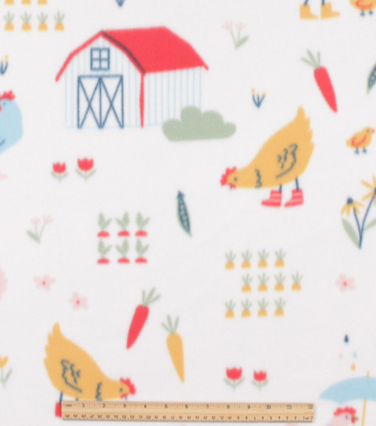 Chickens in Boots on White Blizzard Fleece Fabric