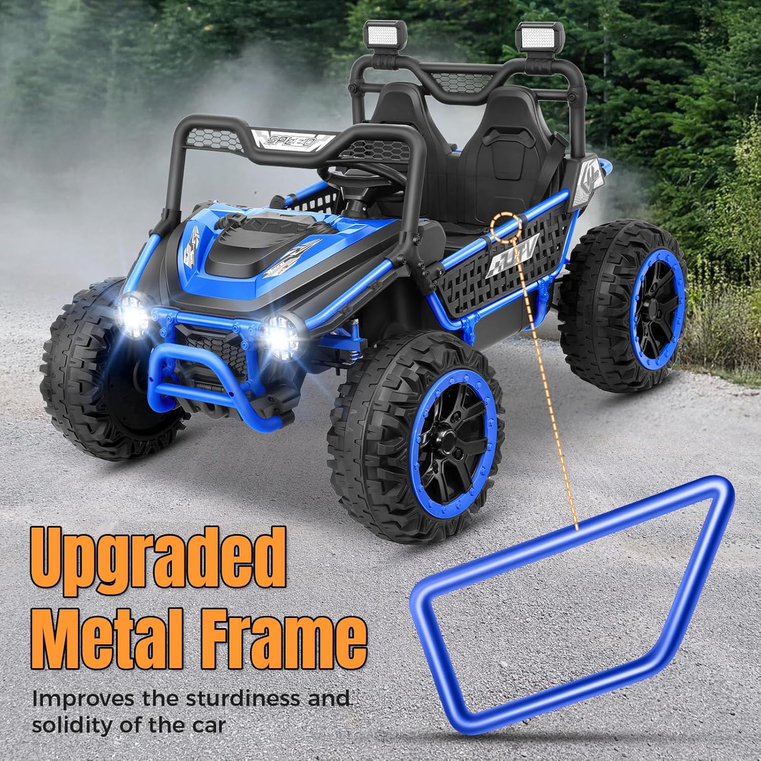 Hikole 2 Seater 24V Ride on Toys for Big Kids, Key Start Electric Truck UTV with Remote Control, XXL 22'' Seat, Power Wheels, Metal Frame/Shock Springs/Rear Storage/Dashboard, Blue