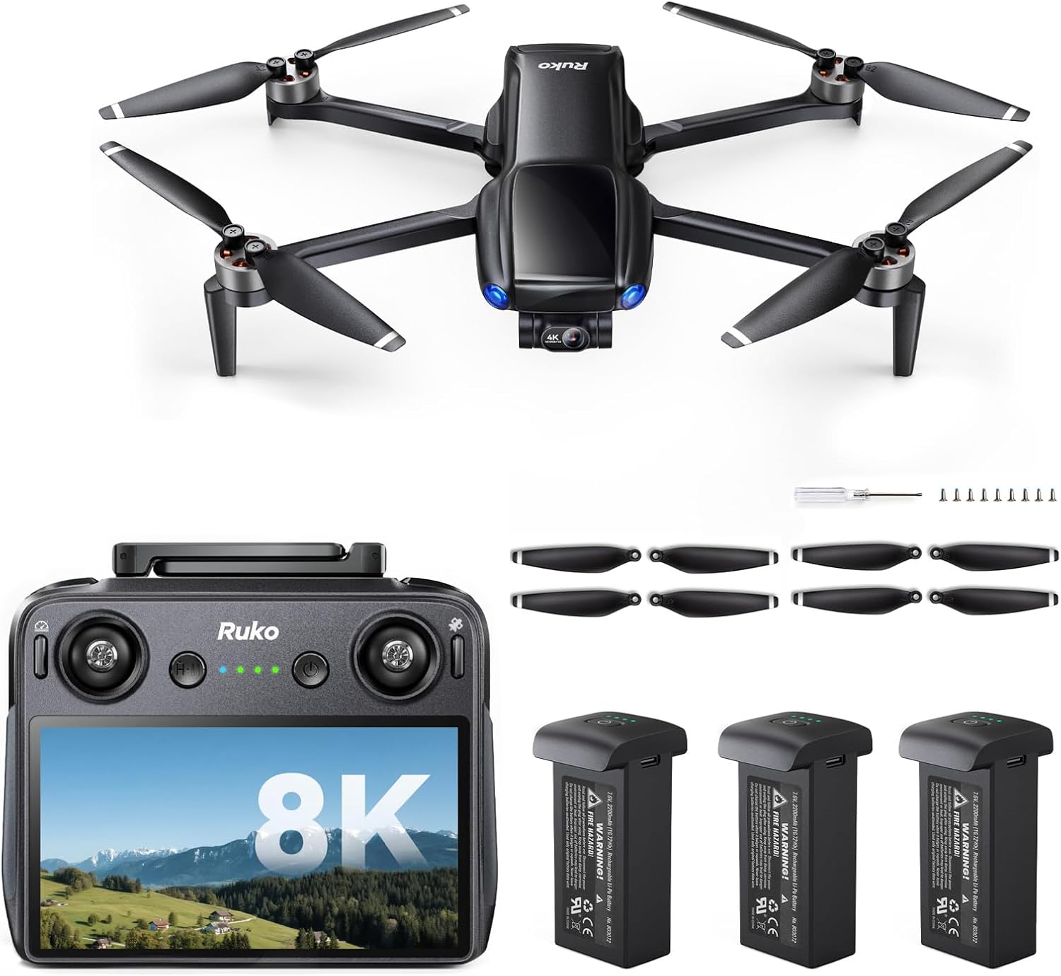 Ruko U11MINI 4K (RC3), Beginner Drone with Touchcreen Controller and U11MINI 4K Series Drone Replacement Battery