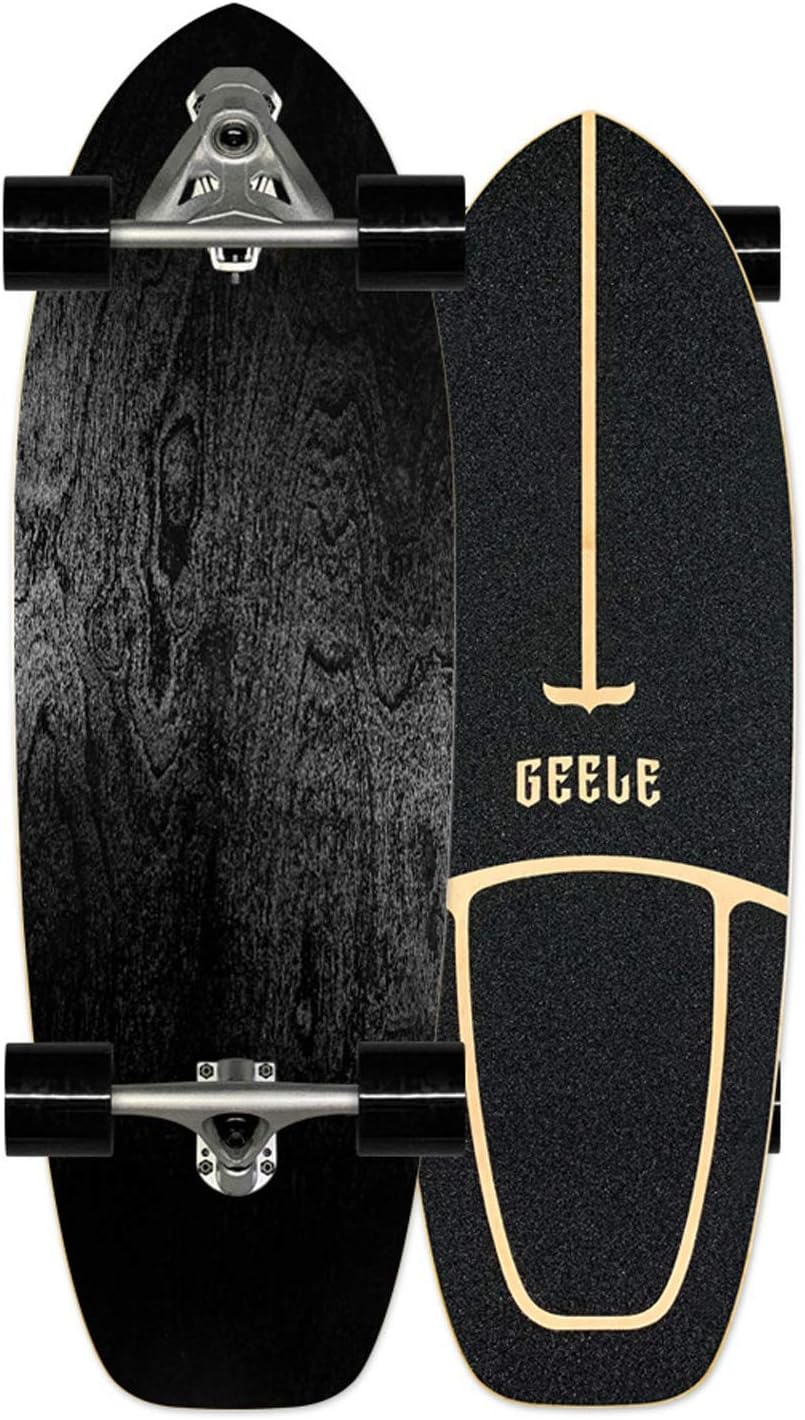 Carver Skateboard Surfskate Carving Pro (More Flexible Spring Structure Bridge) 78×24cm Maple Complete Skateboard ABEC-11 Bearings Carving Pumpping Various Actions for Kids Teens Adults (A)