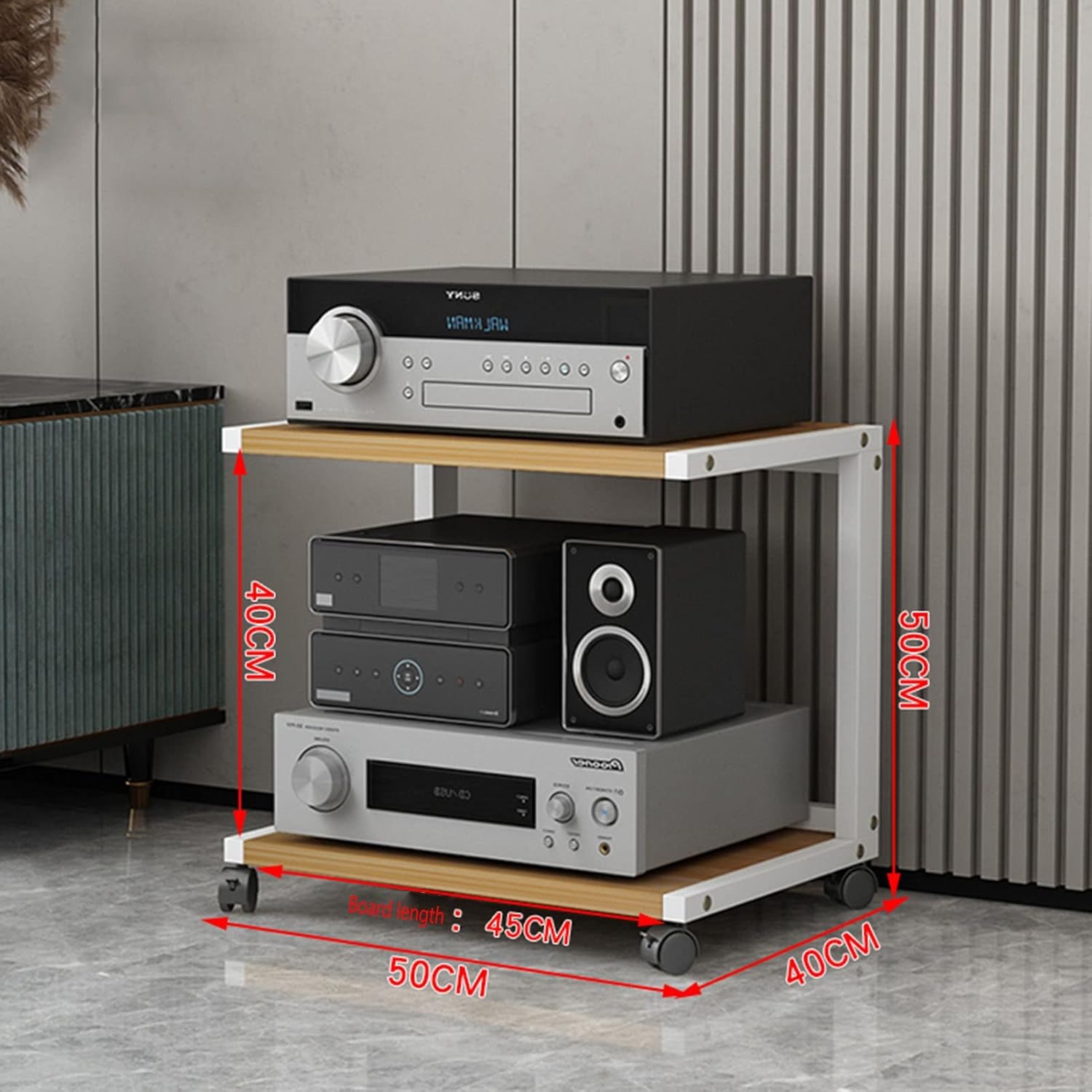 Audio Rack CD Media Player Stand Audio/Video Component Cabinet Floor-Standing Movable Storage Shelf with Wheels for Home/Office/Theater