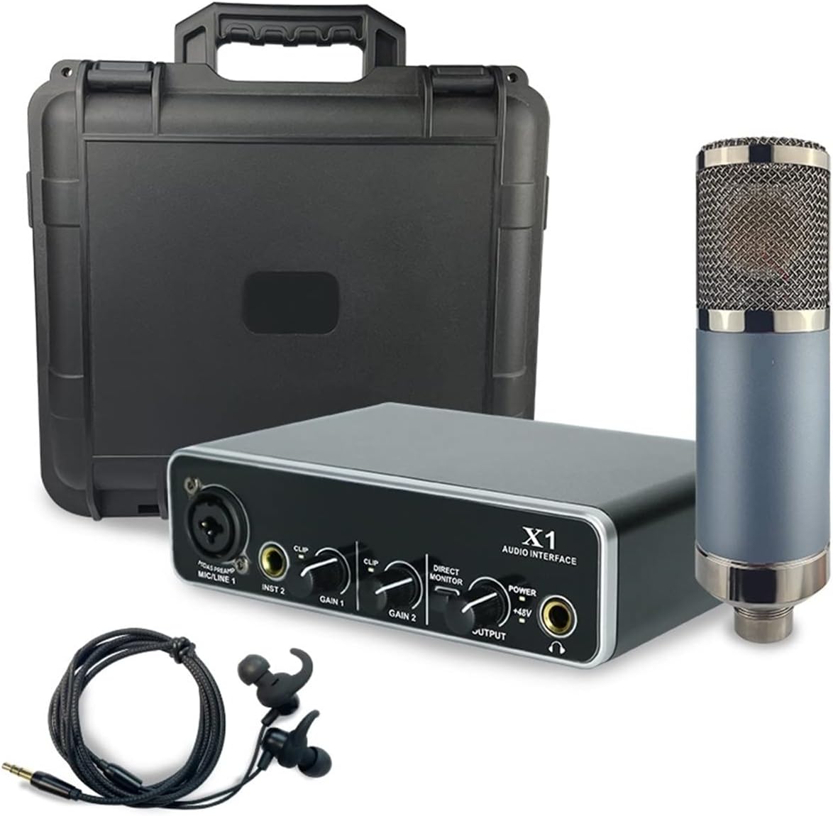 Microphone MX5 Large Diaphragm Condenser Microphones Music Studio Recording Equipment Professional Sound Card Earbuds Compatible with Computer Laptop Suitable for anchor, dubbing studio, recording, st