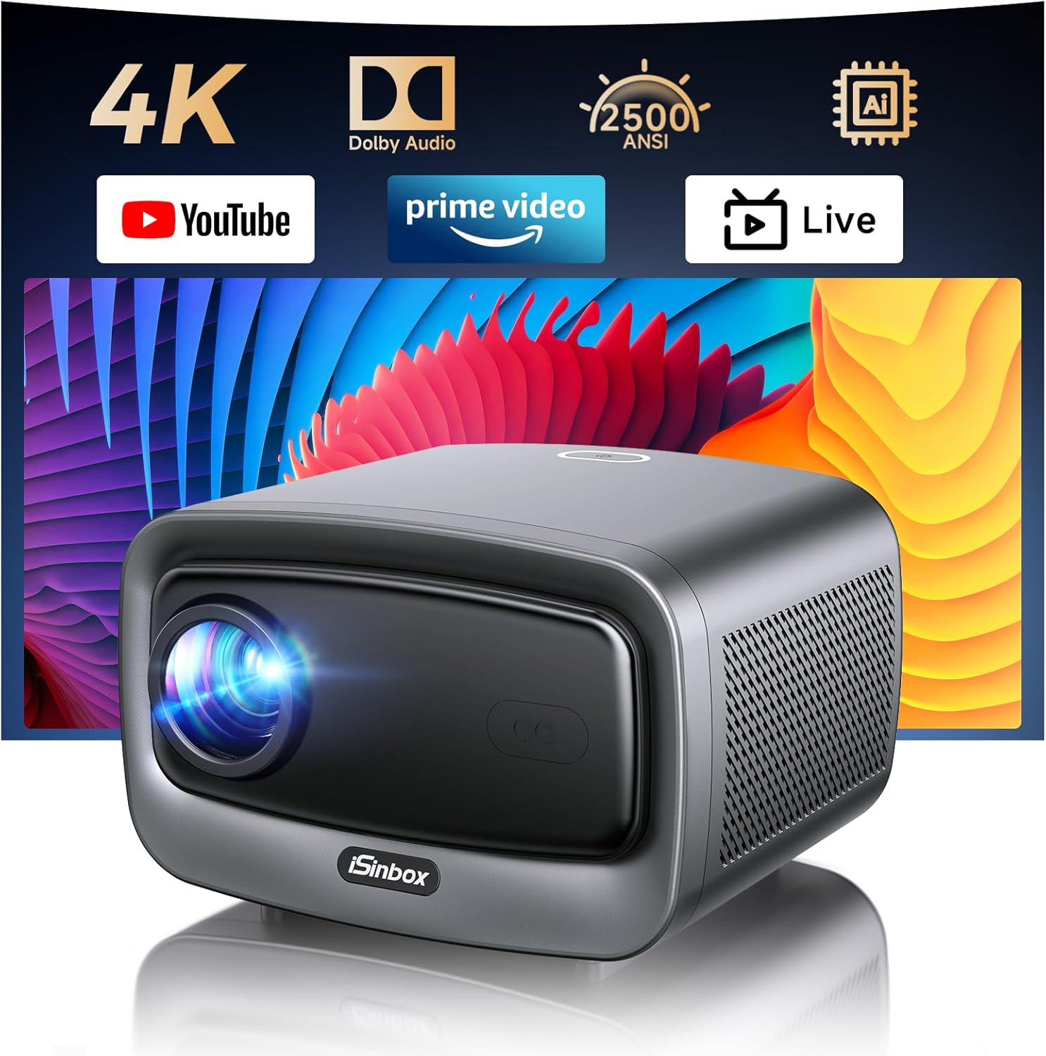[2500 ANSI/Auto Focus/Built-in APPS] Smart Projector 4K with WiFi 6 and Bluetooth 5.3