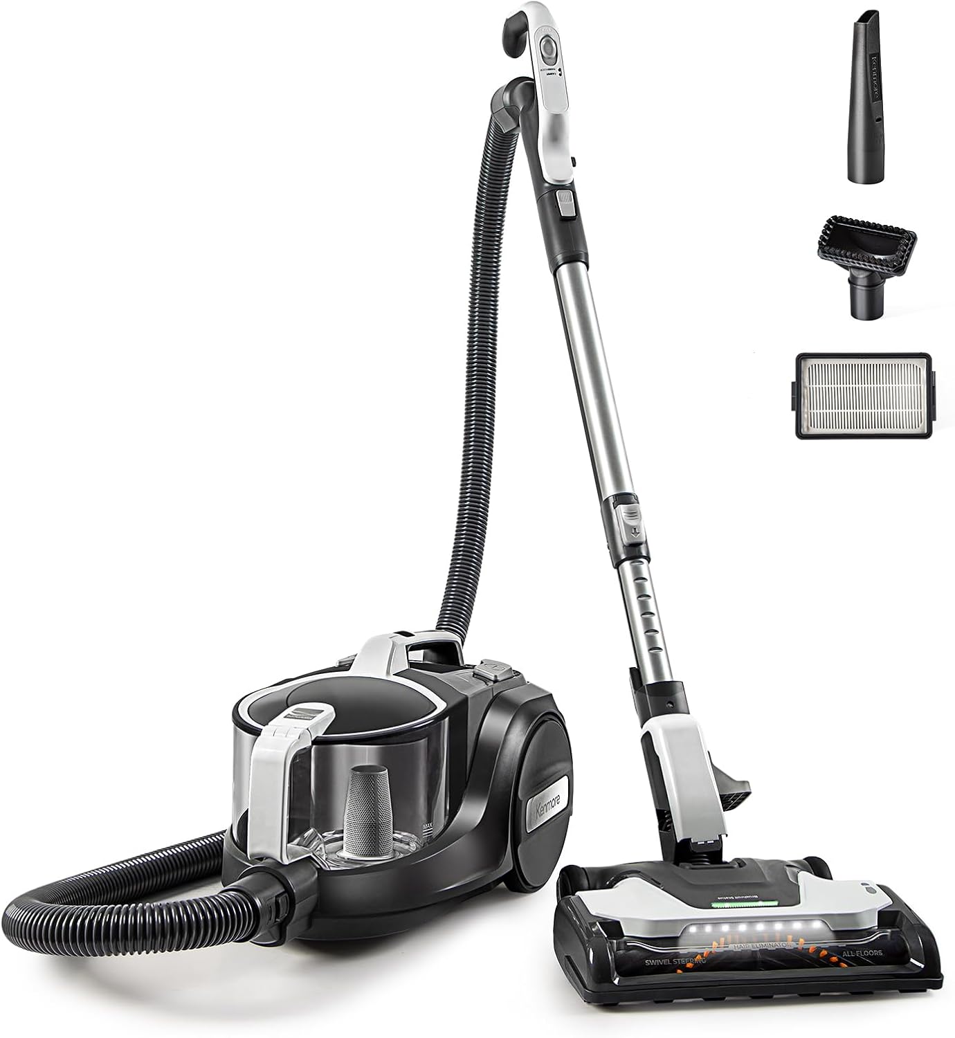 Kenmore DC5070.01 Upgrade 500 Series Bagless Canister Vacuum with Hair Eliminator Brushroll，2-Motor Cyclonic Technology, HEPA Filtration & 24' Auto Cord Rewind for Pet, Carpets, Hard Floors, Stairs