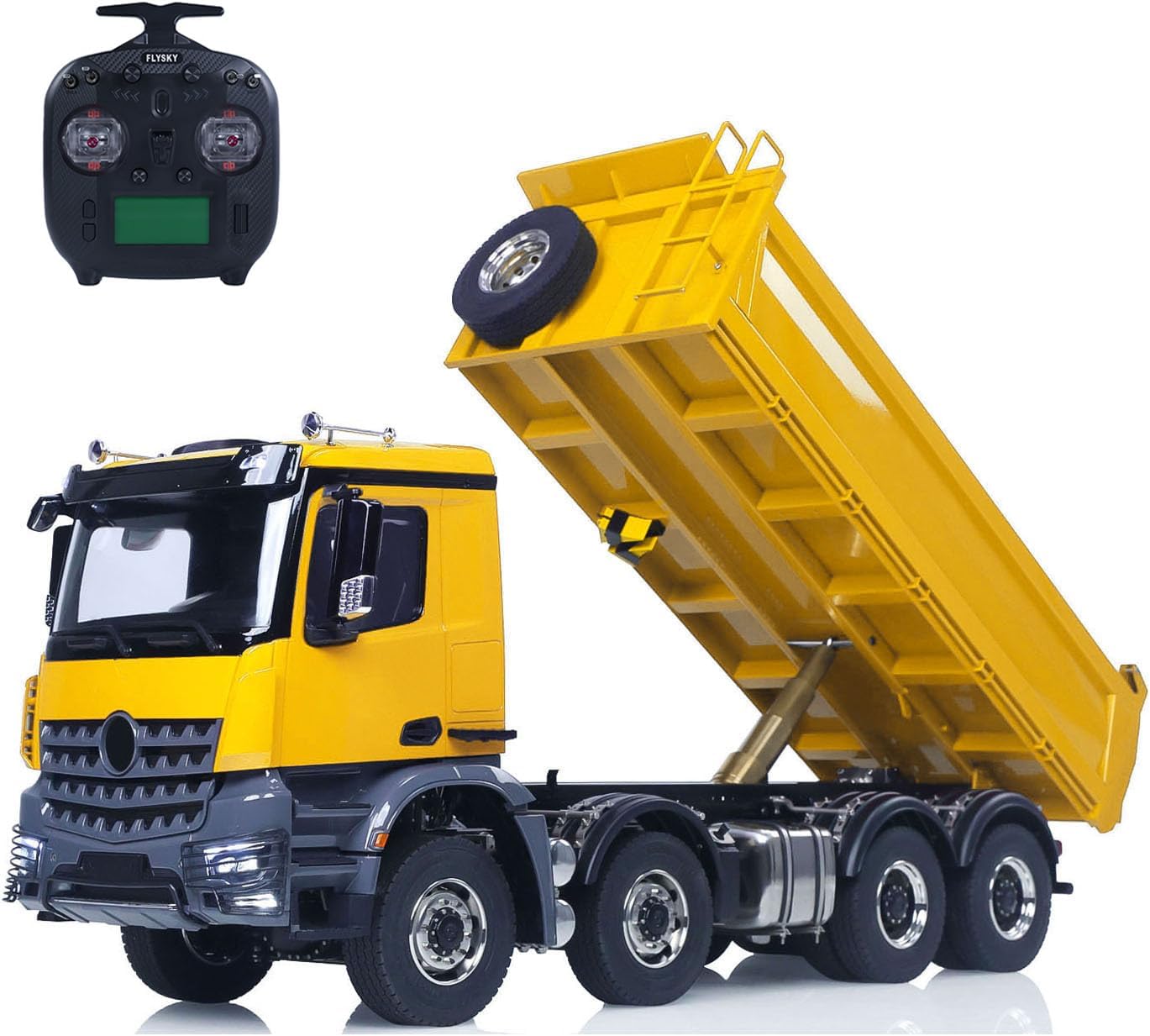 1/14 8X8 Hydraulic RC Metal Dump Truck 3-Speed Transmission Differential Lock Axles Remote Control Tipper Dumper Car Hobby Grade Model(Yellow)