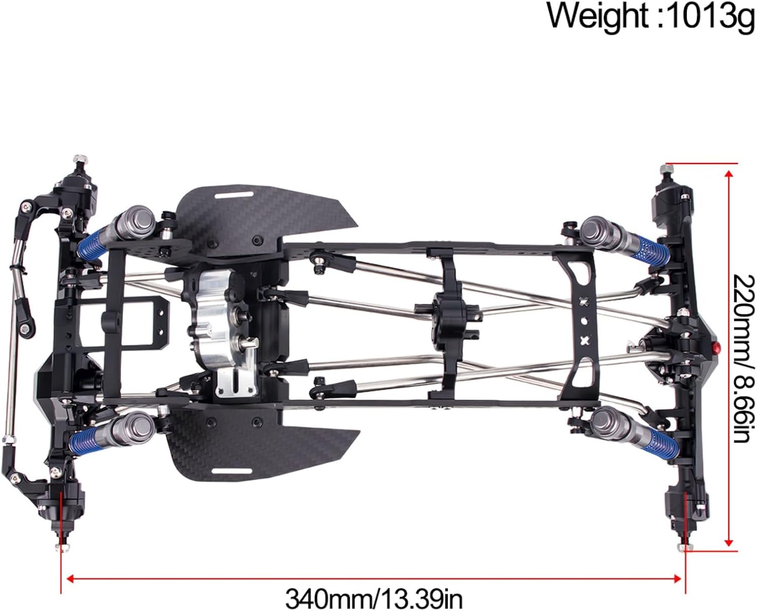 High Clearance LCG Chassis Kit for Performance 1/10 RC Crawler Cheater Rigs Carbon Fiber Chassis Rails Gearbox & Adjustable Shock Absorbers DIY Builds Upgardes Parts