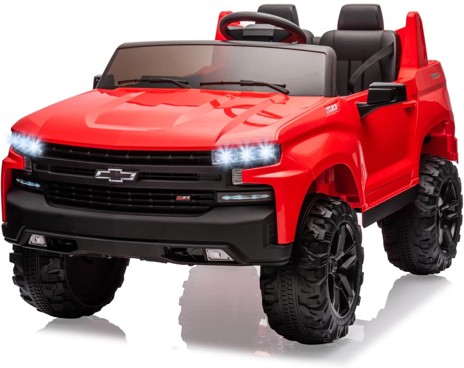 Licensed Chevrolet Silverado Kids Ride on Car 24v 2-Seater Truck, Electric Vehicle with Parent Remote Control for Toddlers & Big Kids, Realistic Design with LED Lights & Horn