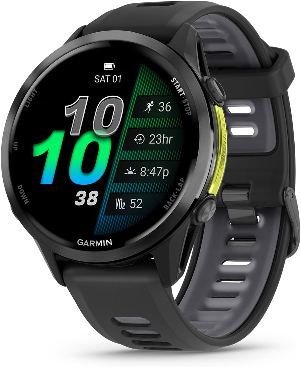 Garmin® Forerunner® 970, Premium GPS Running and Triathlon Smartwatch, AMOLED Display, Built-in LED Flashlight, Carbon Gray DLC Titanium with Black Case and Translucent Whitestone Band