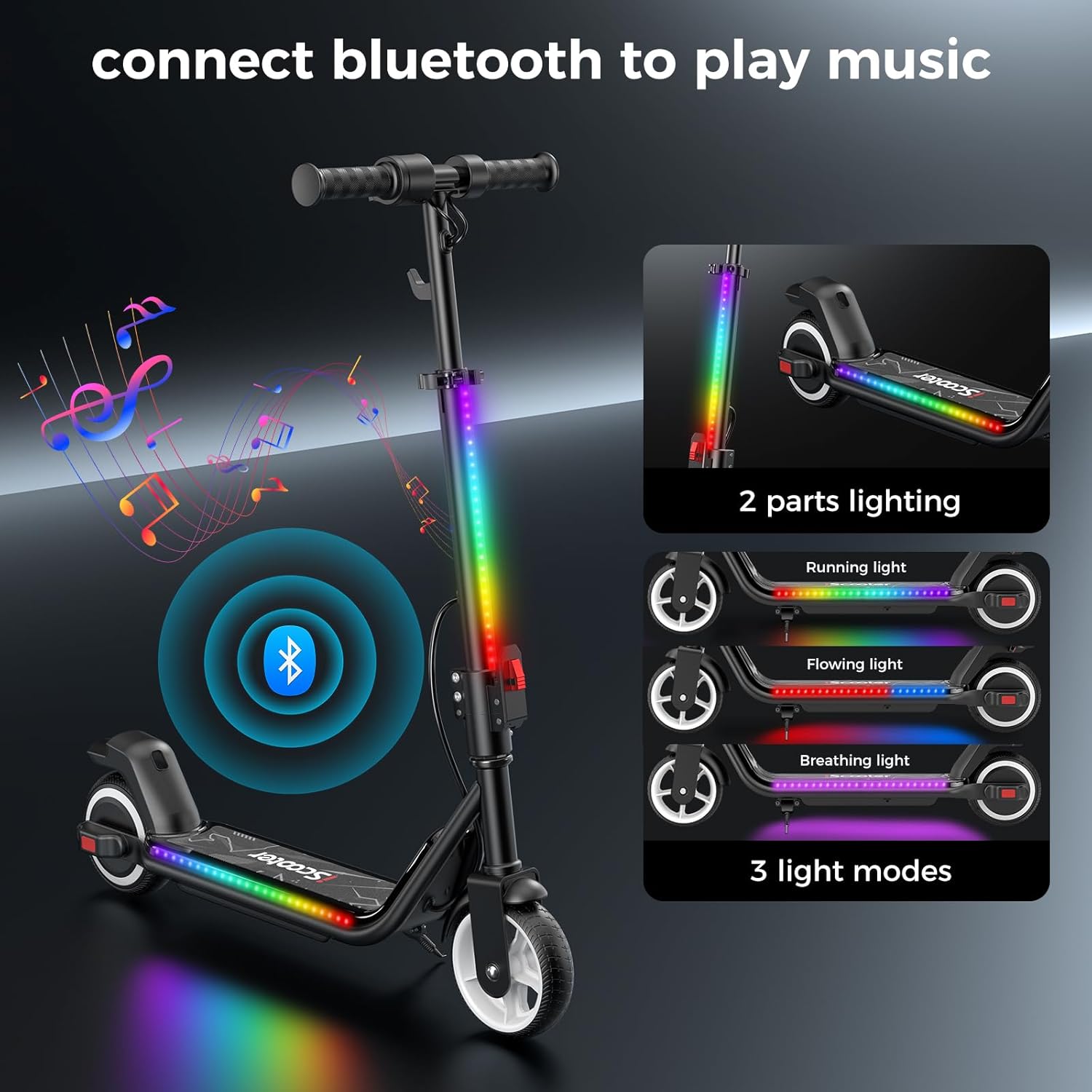 iScooter IK3Max Electric Scooter for Kids Ages 8+, Bluetooth, Horn, LED Display,3 Adjustable Speeds & Heights for Tweens, Foldable