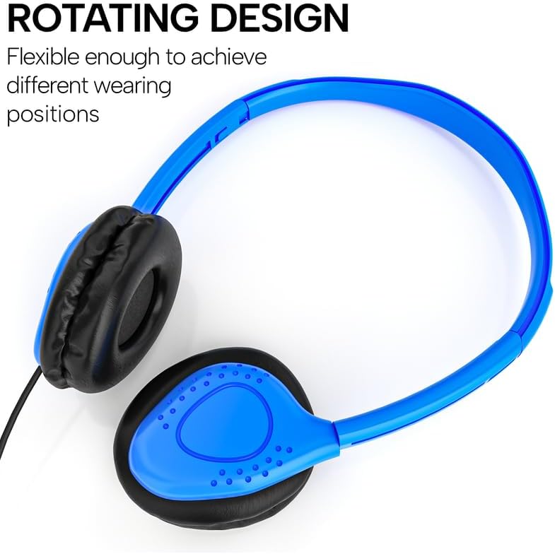 Maeline Kids Headphones for School Classroom K-12, Library, Museum, Travel, On Ear Stereo Headset with Adjustable Band & Faux Leather Cushions - 3.5mm Plug - 200 Pack - Multicolors