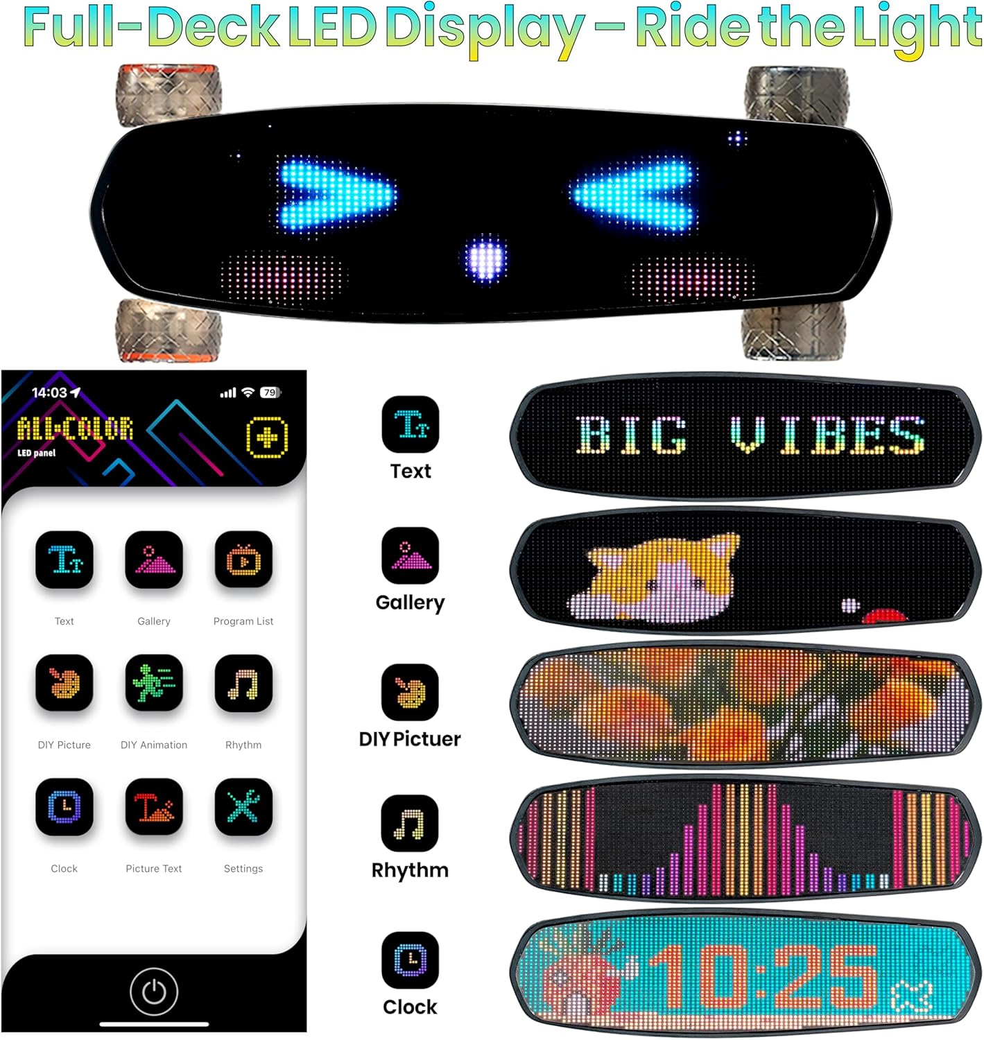 Electric Skateboard with Remote, Max 600W×2 Hub-Motors, Swappable Battery, Up to 28 MPH, 12–25 Miles Range, 4 Speed Modes, Electric Longboard for Adults & Beginners (Flamo / S3 / Pixel Series)