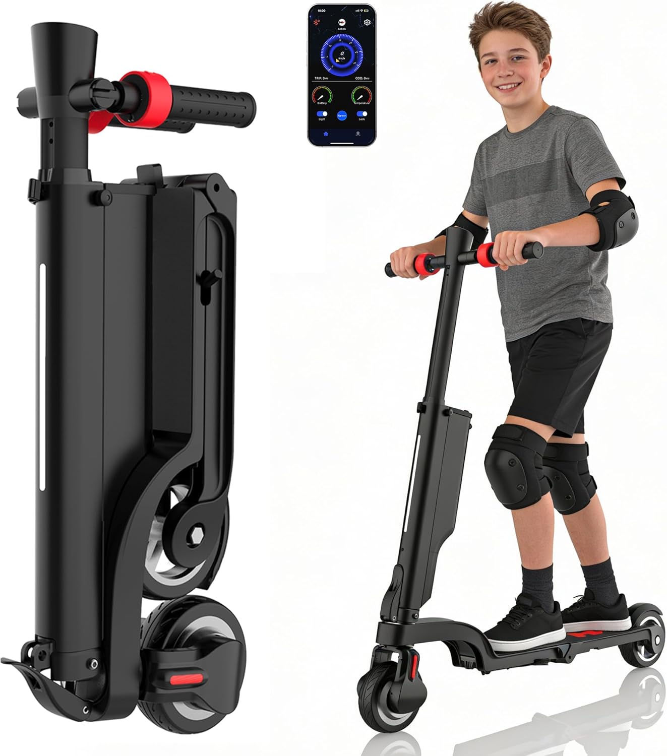 HX X6 Electric Scooter with Removable Battery for Big Kid 12+,16 Miles Range,350W Motor &16 MPH Top Speed,Double Braking System,Portable Triple Folding E Scooter for Commuting Outdoor-5.5