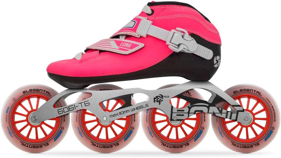 Bont Inline Speed Skating Racing Package - Luna Skate Boot + 2PF 6061 Frame + Elemental Wheels + ABEC7 Bearings - Youth - Boys - Girls - Men - Women