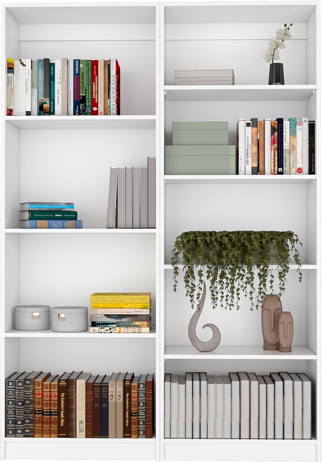 Tuhome Kenyon Tall 5-Shelf Wide Bookcase Set of 2 White