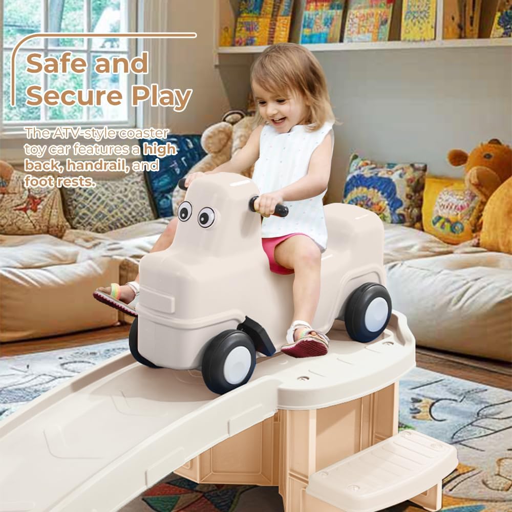 Up & Down Roller Coaster Toys for Toddlers Push Car Outdoor Playset with Farther & Faster Track Expansion Pack Grey