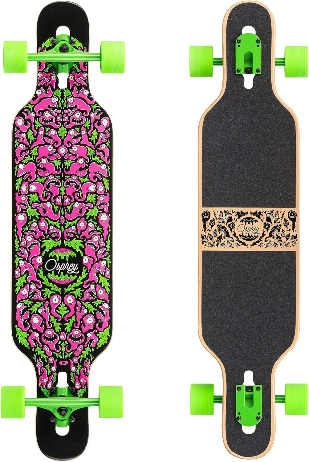 Osprey Twin Tip Longboard 39 inch Canadian Maple Deck, Complete Skateboard, for Adults, Kids and Beginners, Multiple Colours