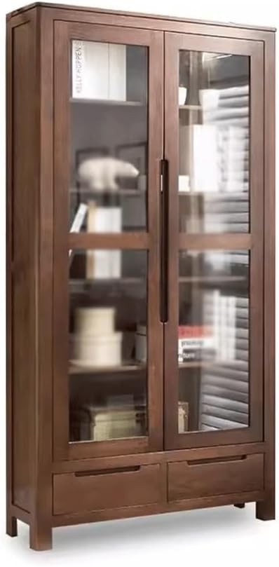 HEAIQI Book Shelf Open Bookcase Solid Wood Bookcase Modern Nordic Retro Oak Two-Door Bookshelf Solid Wood Bookcase Nordic Simple Wood Color Bookshelf for Living Room, Home Office, Bedroom (Color : A)