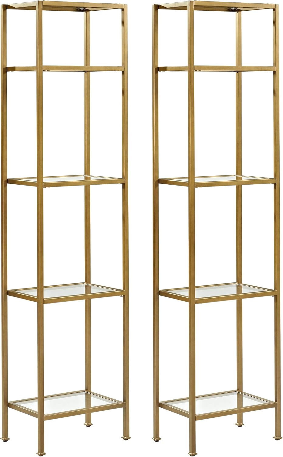 Crosley Furniture Aimee 2-Piece Bookshelf Set with Glass Shelves, Bookcase Storage, Gold and Glass