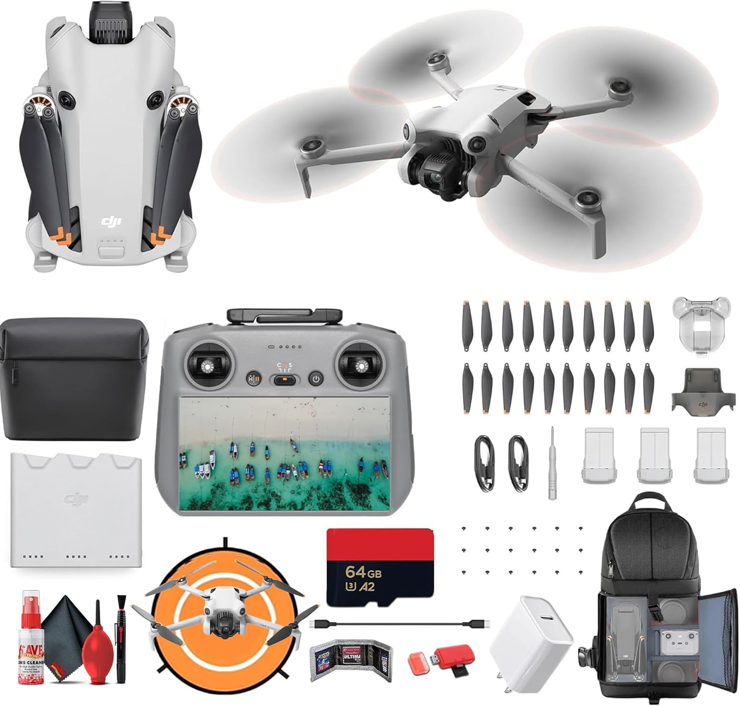 DJI Mini 4 Pro Drone Fly More Combo Plus with RC 2 Controller | 4K HDR Camera Omnidirectional Obstacle Sensing | 52-Min Flight Time (CP.MA.00000740.01) + BackPack + Landing Pad + 64GB Card + More