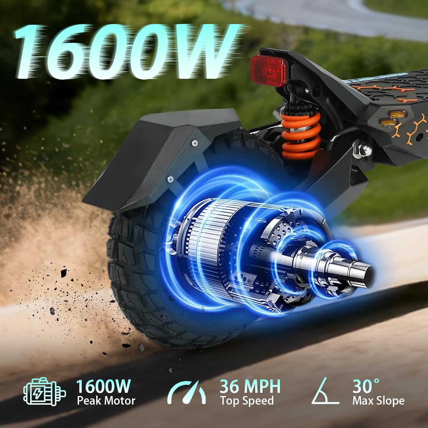 Electric Scooter, 1600W High-Power Motor, 36MPH Max Speed, 40-Mile Long Range, 48V/23.4AH Large-Capacity Battery, 10