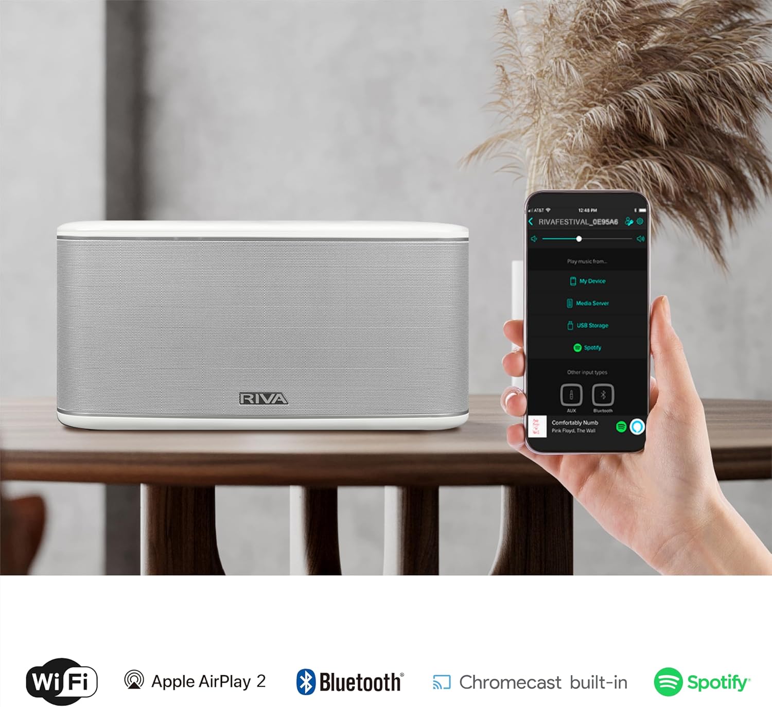 RIVA Upgraded Festival Wi-Fi Bluetooth Hi-Fi speaker, 10 drivers, 200 watts, Support Chromecast, Airplay2, Spotify streaming audio, Multi-room Music, Optical, USB and 3.5mm Aux-in Connectivity (White)