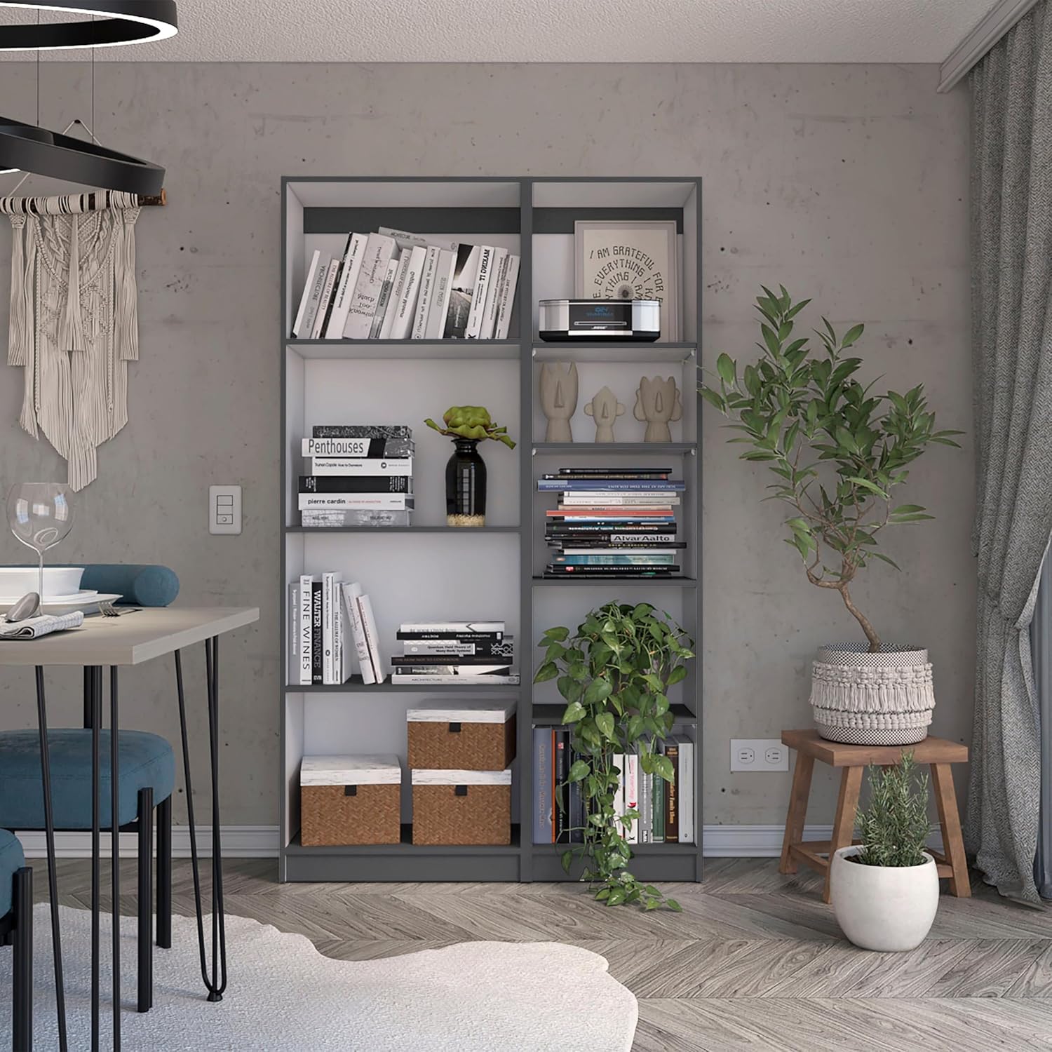 Tuhome Home Slim 2 Piece Living Room Set with Home Bookcase & Home Xs Bookcase, Matt Gray/White, Space-Saving Storage Solutions for Living Room, Kitchen, and Office