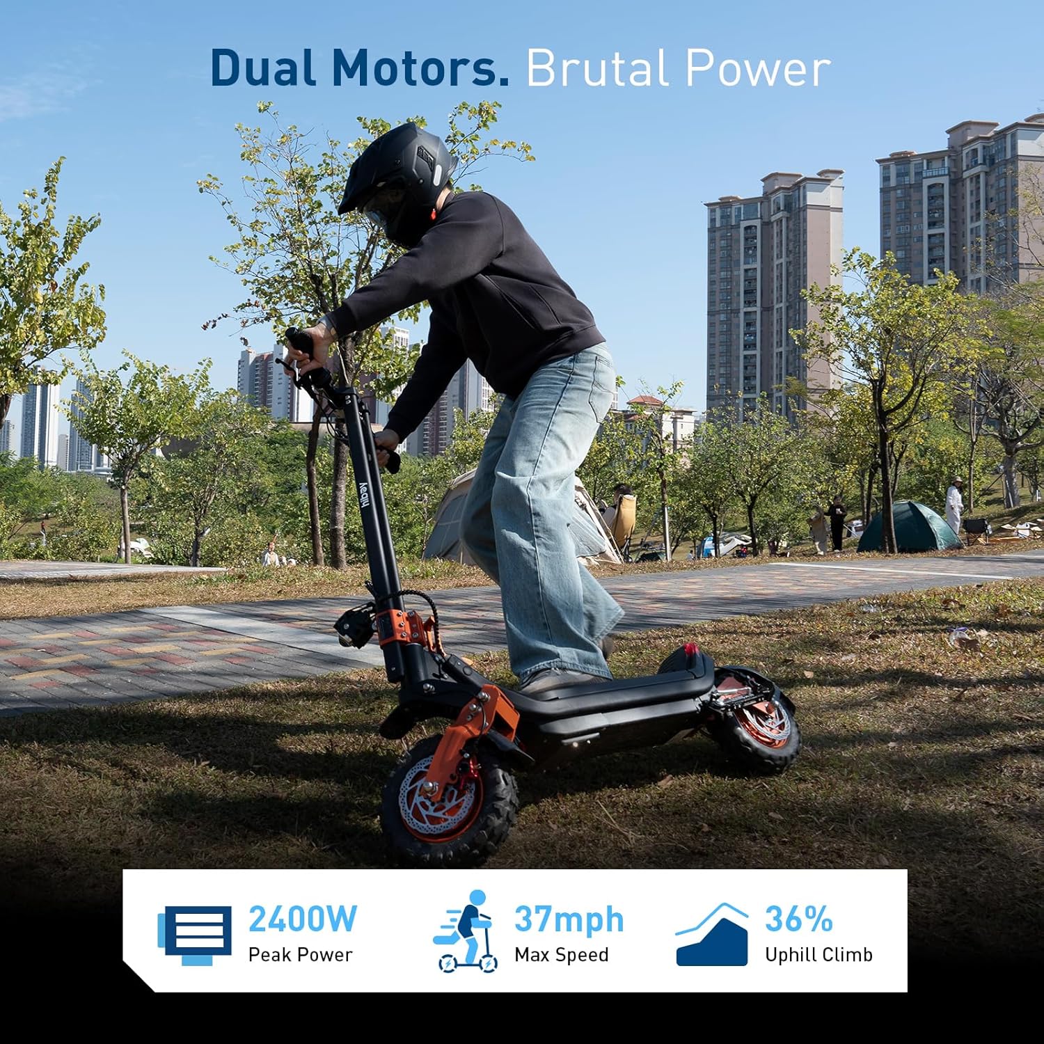 Hiboy DM Series Off-Road Electric Scooter, 1200W–2400W Motors, Up to 44–62 Miles Range, 31–37 MPH, 11