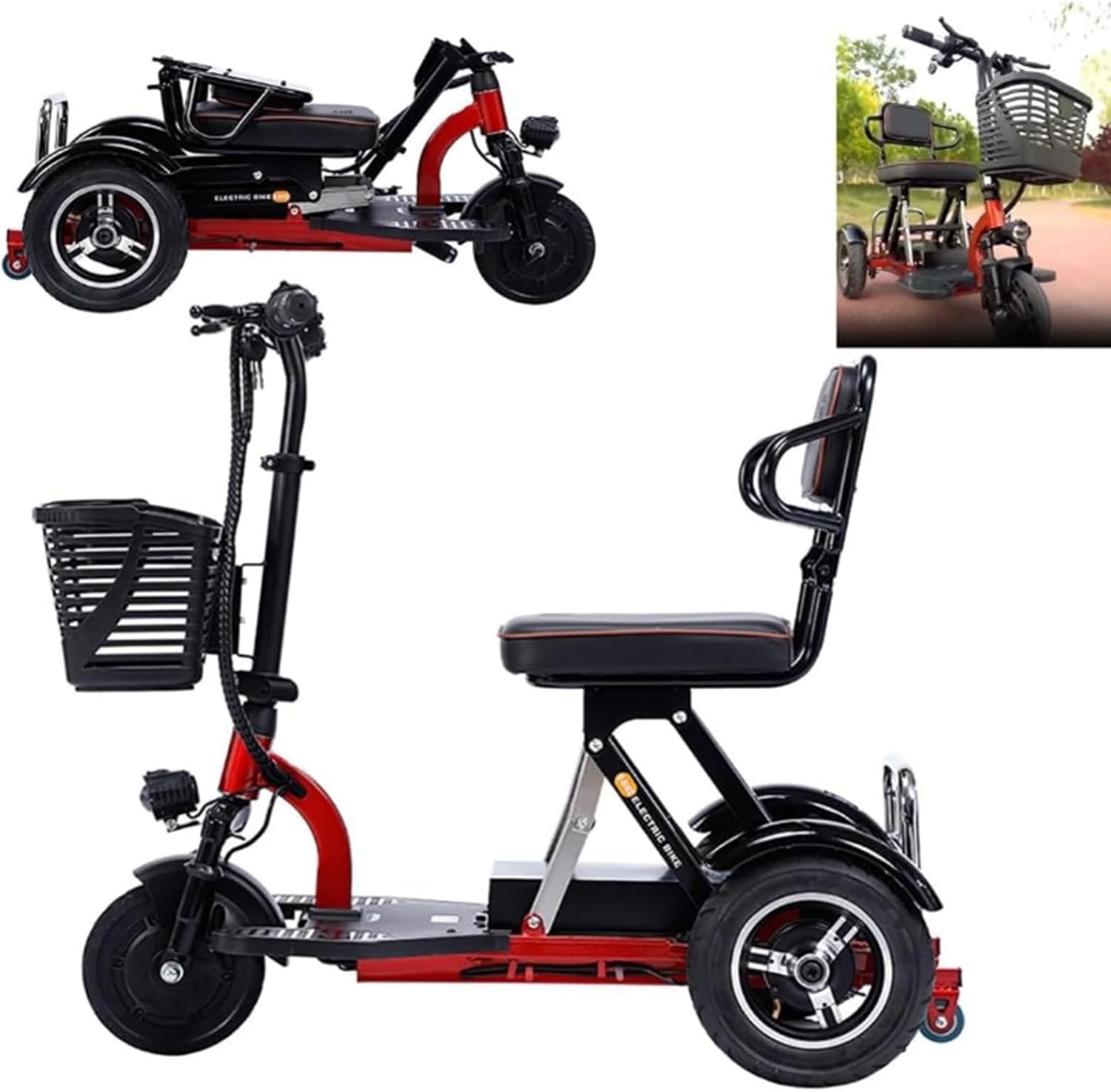 3 Wheeled Electric Mobility Scooters, Folding Mobility Scooters, Lightweight Travel Mobility Scooter with Charger and Basket for Seniors Adults Handicapped Elderly Run Forward