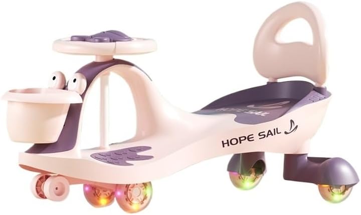 Swing Car with Storage Basket Flashing Wheels & Music Wiggle Car Ride On Toy for Kids Boys Girls(Pink)