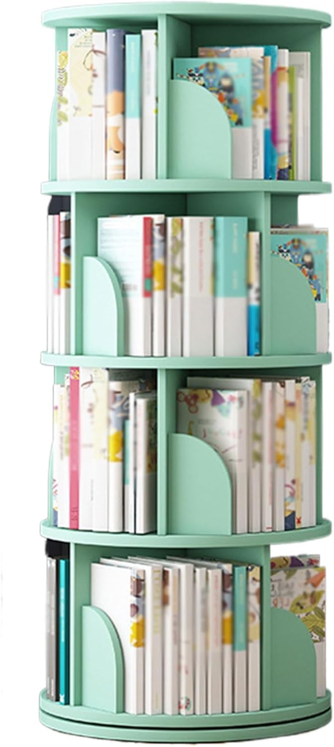 ZLGONRL Spinning Book Shelf Rotating Bookshelf Kids 4 Tier, Tall Narrow Bookcase Modern Special Bookshelf Tower Display Shelf (Green)