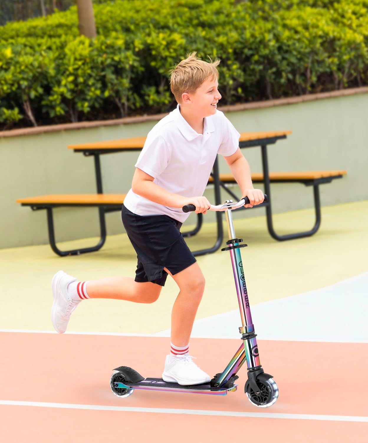 Globber Flow Foldable Element 2 Wheel LED Scooter - 4 Height Adjustabe Folding Handlebars - 5 Years Plus - 2 Year Warranty