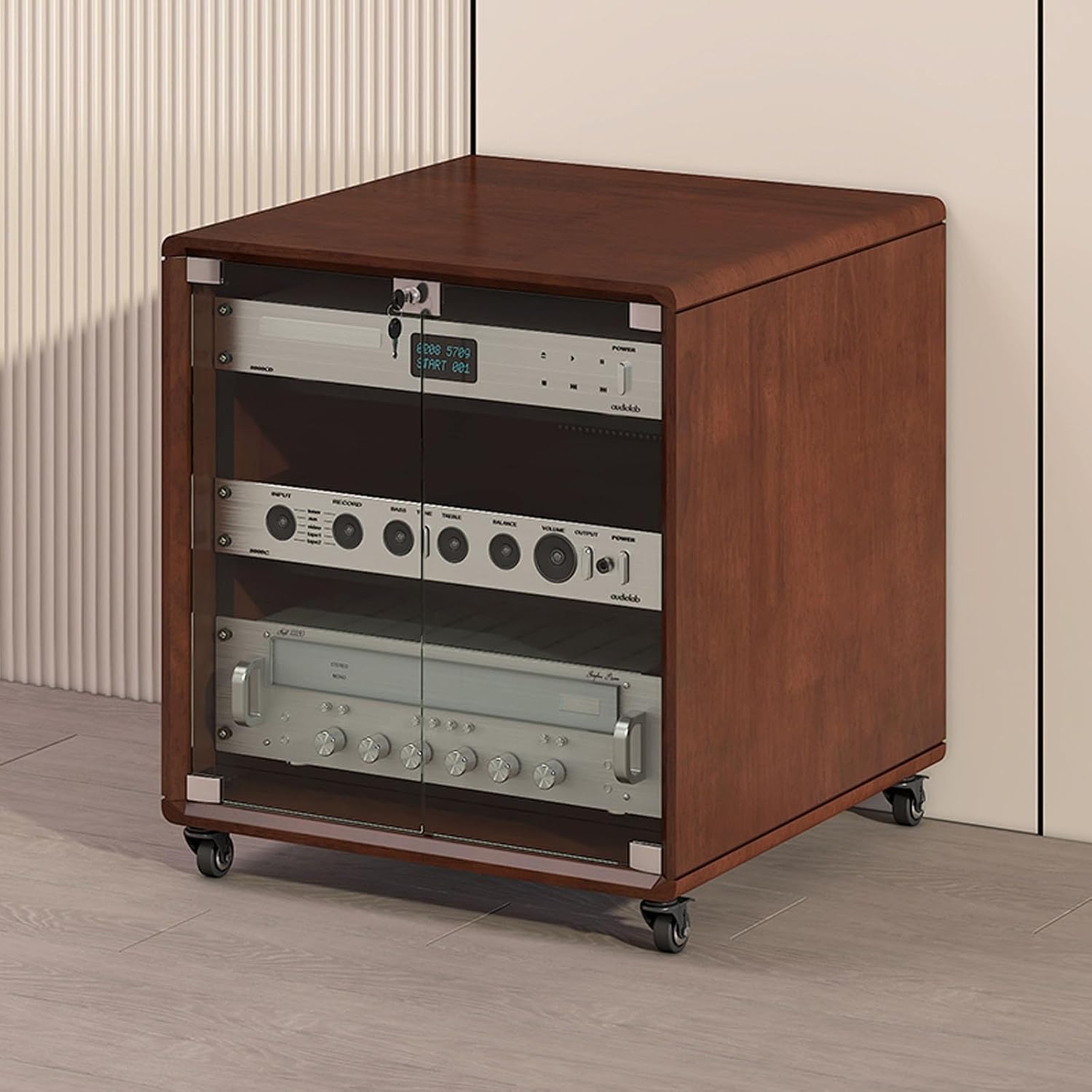 LIHDNGXM Stereo Rack AV Media Stand with Tempered Glass Shelves Stereo Cabinet