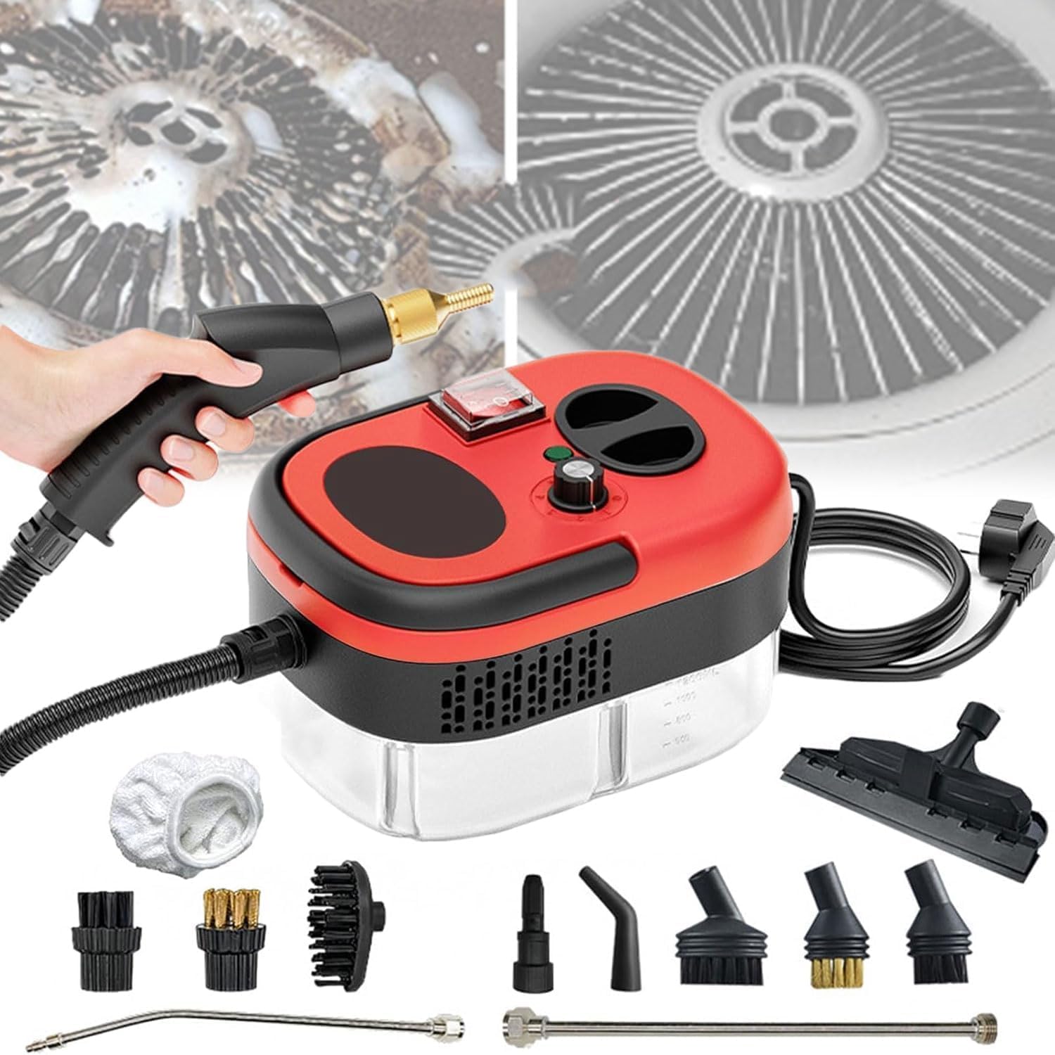Portable Steam Cleaner, Handheld 2500W Air Conditioning Range Hood Cleaning Machine, with 1200ML Water Tank&6 Gears Adjustment, for Home Grout Tile Car Detailing Kitchen Bathroom Cleaning