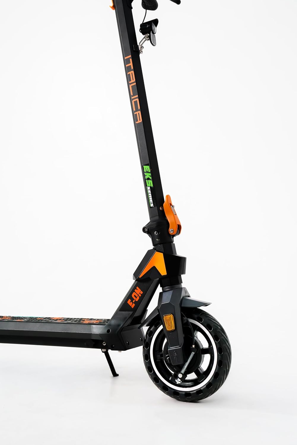 Italica E-ON 350 Electric Scooter, 350W Motor Power, 18 mph Max Speed, 36V 6Ah Battery, Black and Orange
