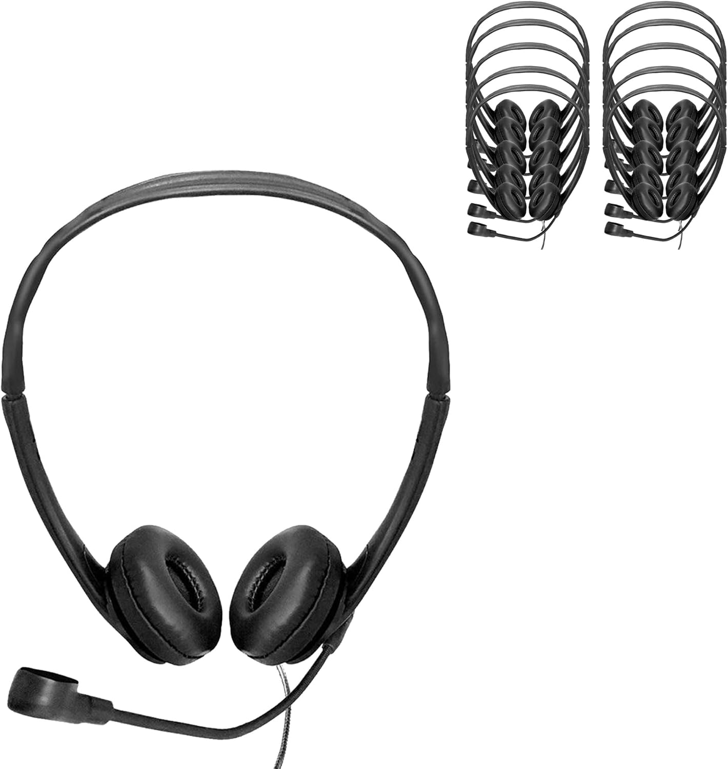 HamiltonBuhl WS2BK-60 Personal-Sized USB Multimedia Headset with Steel-Reinforced Gooseneck Mic (Pack of 60), 30mm Speaker Drivers, 32Ω Impedance, Adjustable Headband, 5' Dura-Cord